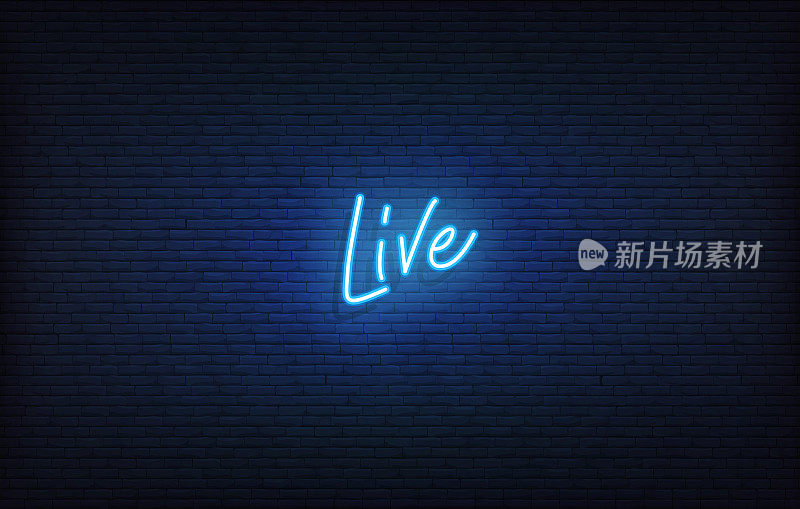 Live neon sign. Glowing neon lettering Live template.